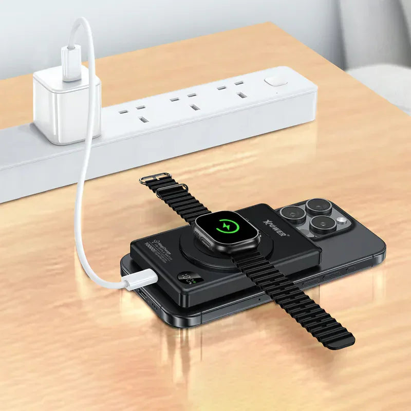 Xpower 10000mah 20w 6in1 Wireless Ultra Thin Power Bank With Stand - Black - Tashqila