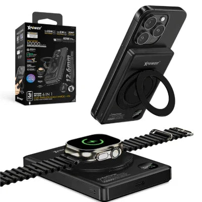 Xpower 10000mah 20w 6in1 Wireless Ultra Thin Power Bank With Stand - Black - Tashqila