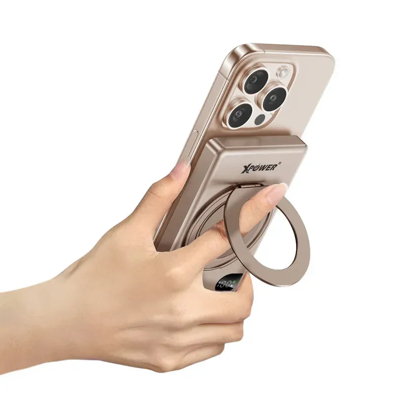 Xpower 10000mah 20w 6in1 Wireless Ultra Thin Power Bank With Stand - Desert Titanium - Tashqila