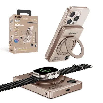 Xpower 10000mah 20w 6in1 Wireless Ultra Thin Power Bank With Stand - Desert Titanium - Tashqila