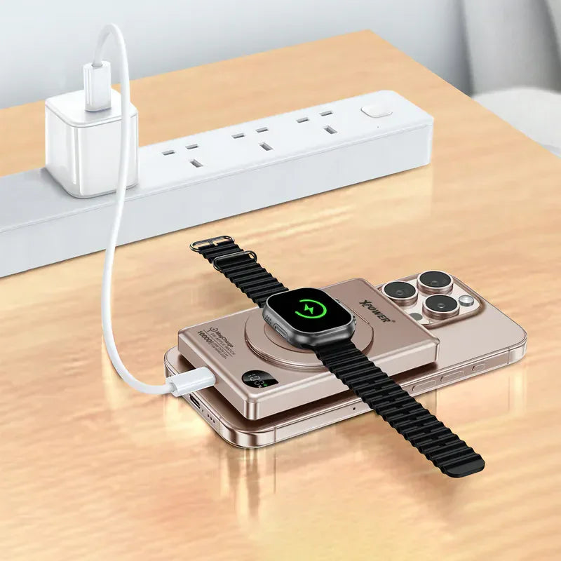 Xpower 10000mah 20w 6in1 Wireless Ultra Thin Power Bank With Stand - Desert Titanium - Tashqila