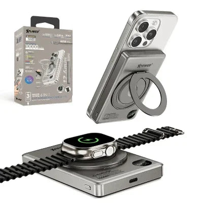 Xpower 10000mah 20w 6in1 Wireless Ultra Thin Power Bank With Stand - Titanium - Tashqila