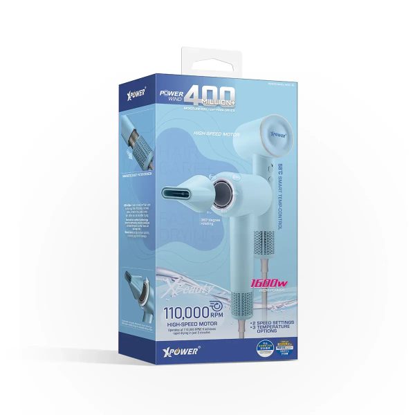 Xpower 1600W Powerwind Hair Dryer - Blue - Tashqila