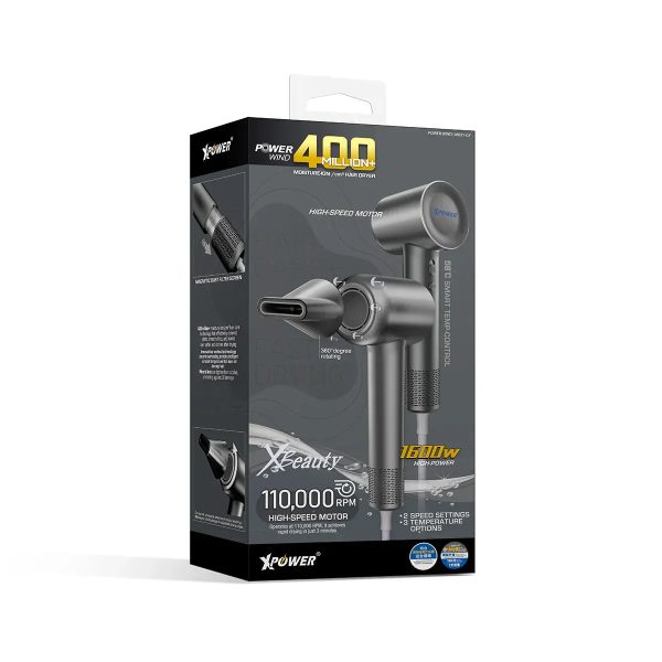Xpower 1600W Powerwind Hair Dryer - Grey - Tashqila