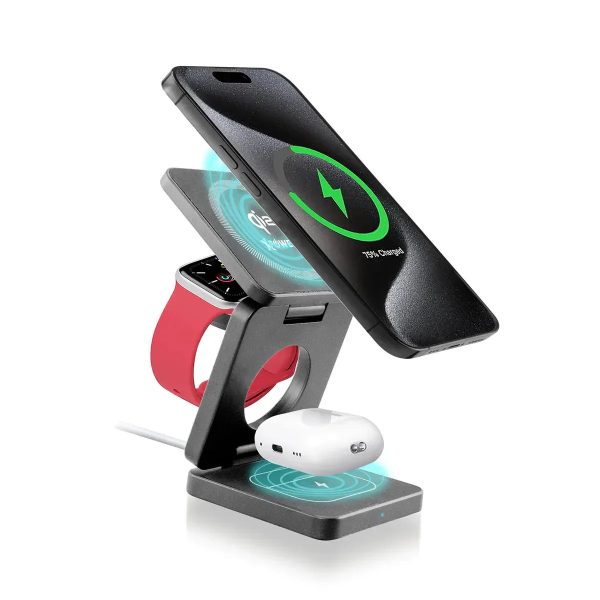 Xpower 23W 3in1 Foldable Magsafe Wireless Charging Stand - Grey - Tashqila