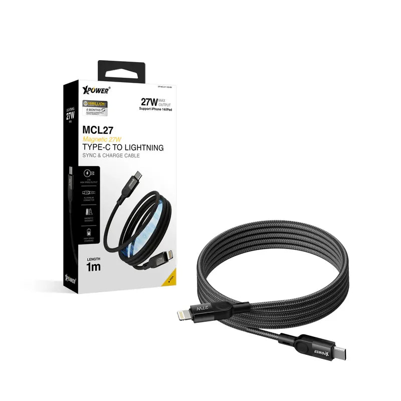Xpower 27W Type-C To Lightning Magnetic 1m Cable - Black - Tashqila