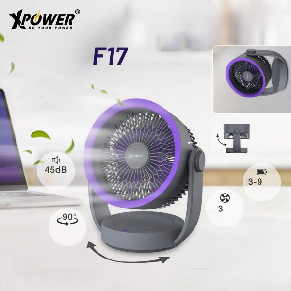 Xpower F17 Portable Desktop Circulation Fan - Grey - Tashqila