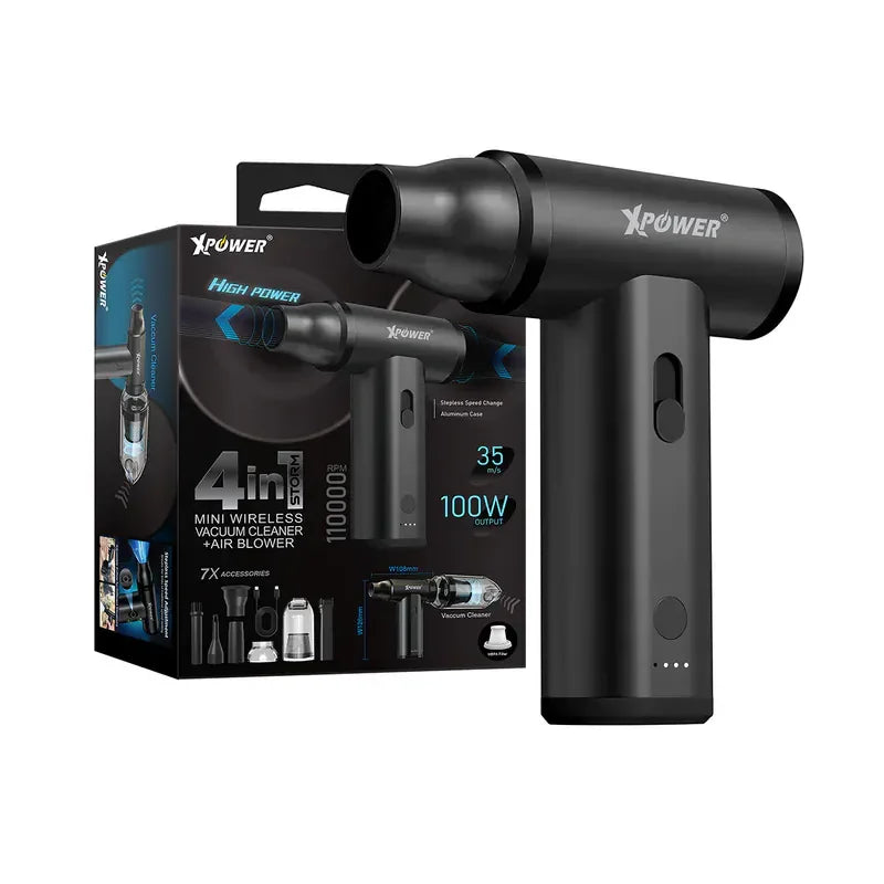 Xpower Mini Wireless Vacuum Cleaner + Air Blower Storm 4 In 1 - Black - Tashqila