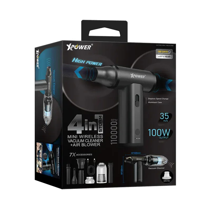 Xpower Mini Wireless Vacuum Cleaner + Air Blower Storm 4 In 1 - Black - Tashqila