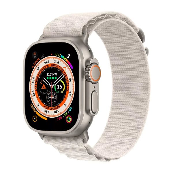 Apple Watch Ultra GPS + Cellular, 49mm Titanium Case with Starlight Alpine Loop – Medium - Tashqila