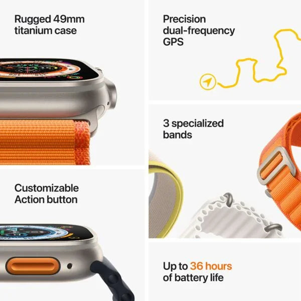 Apple Watch Ultra 2 GPS + Cellular, 49mm Titanium Case with Orange Alpine Loop – Large - Tashqila