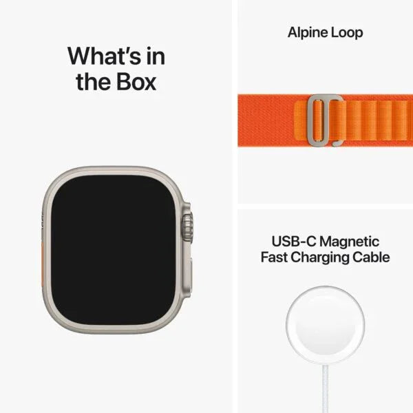 Apple Watch Ultra 2 GPS + Cellular, 49mm Titanium Case with Orange Alpine Loop – Large - Tashqila