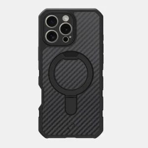 iPhone 16 Pro Max Itskins Force Carbon Magsafe With Stand - Black - Tashqila