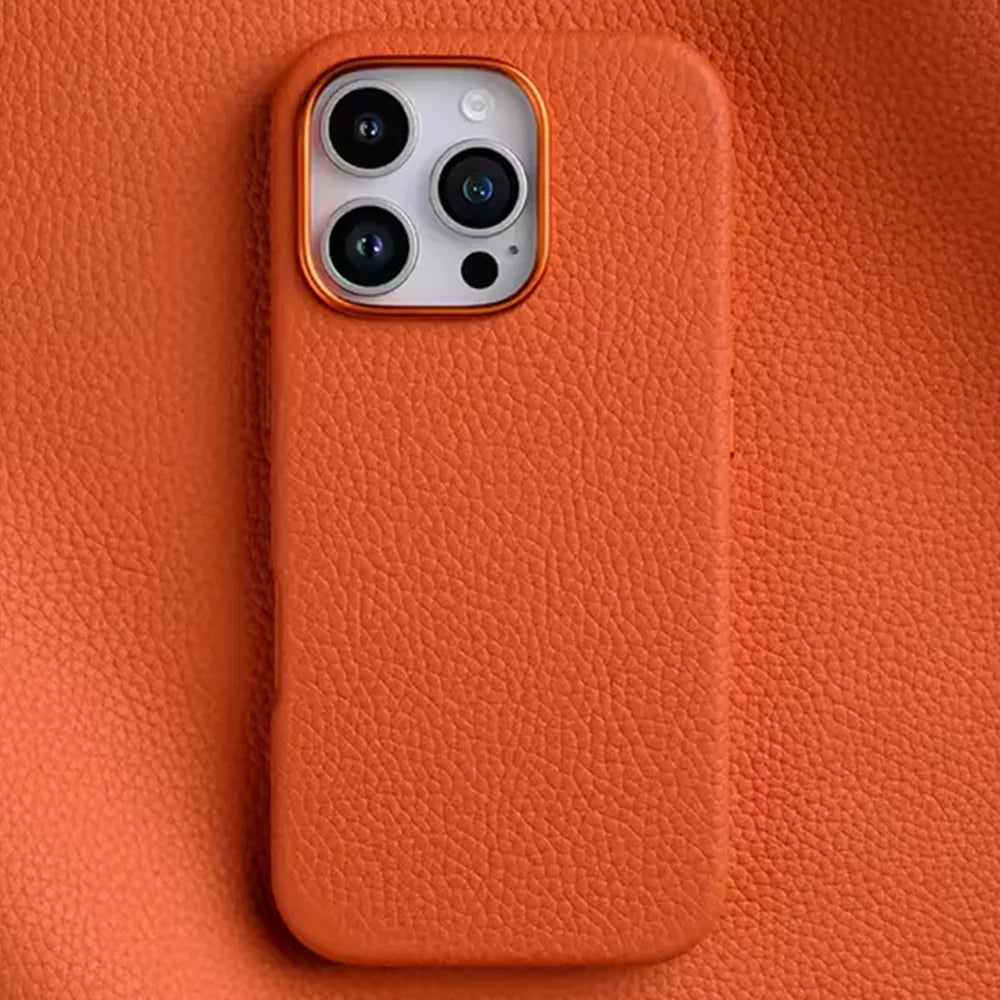 iPhone 16 Pro Max Melkco Origin Paris Premium Leather Magsafe Cover - Orange - Tashqila