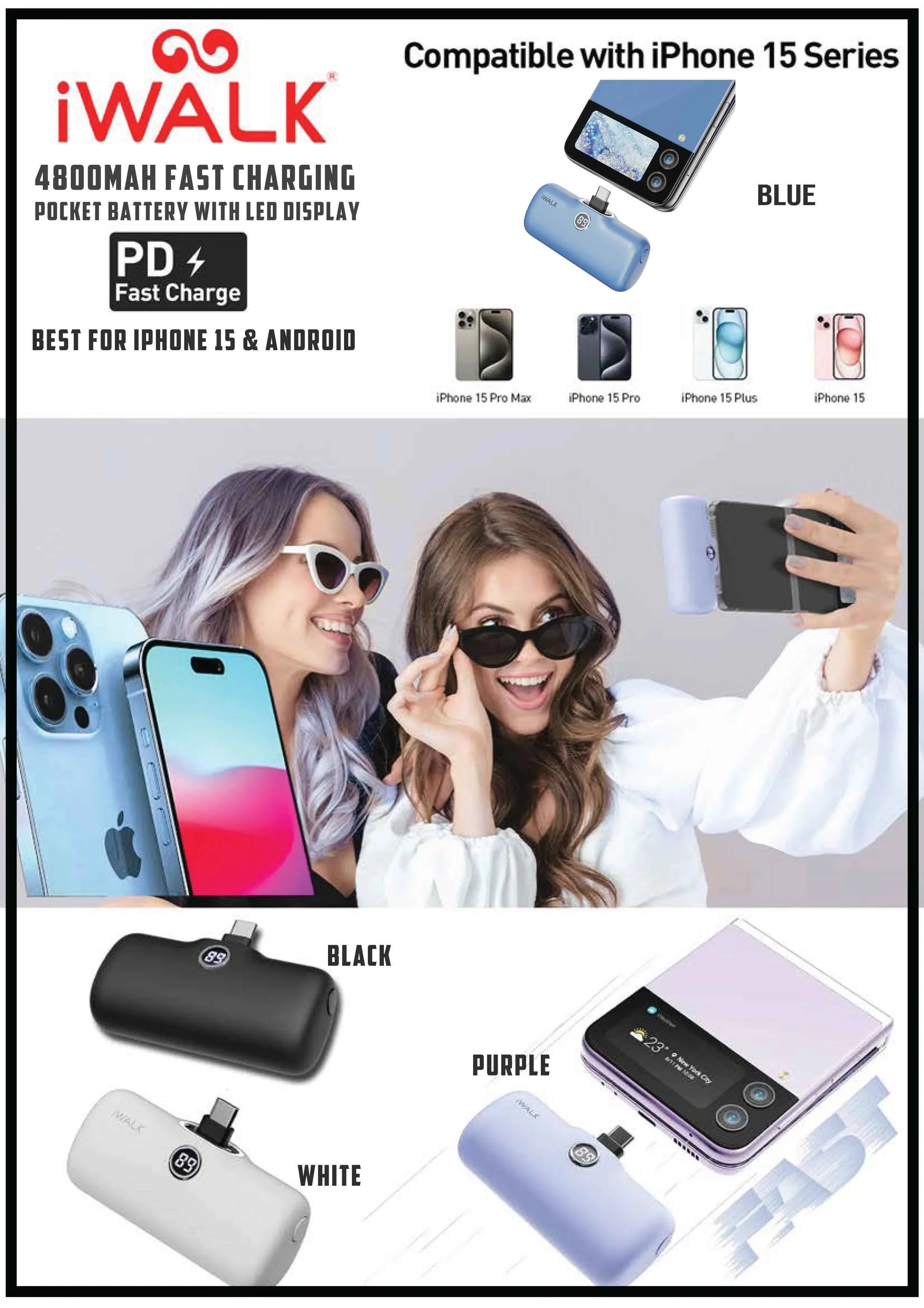 iWalk 4800mAh Type-C 20W Pocket Power Bank - Blue