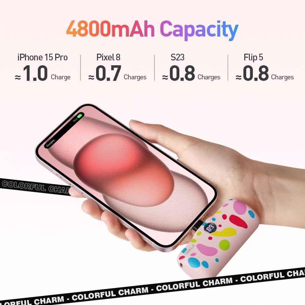 iWalk 4800mAh Type-C 20W Pocket Power Bank - Pink Pattern