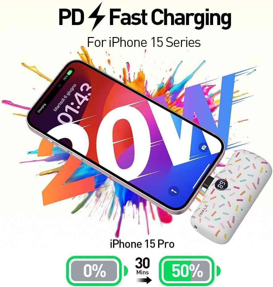 iWalk 4800mAh Type-C 20W Pocket Power Bank - White Pattern