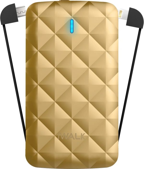 iWalk Duo 3000mAh Ultra Slim Battery Pack Built In Lightning & Micro Usb Cable - Gold - Tashqila